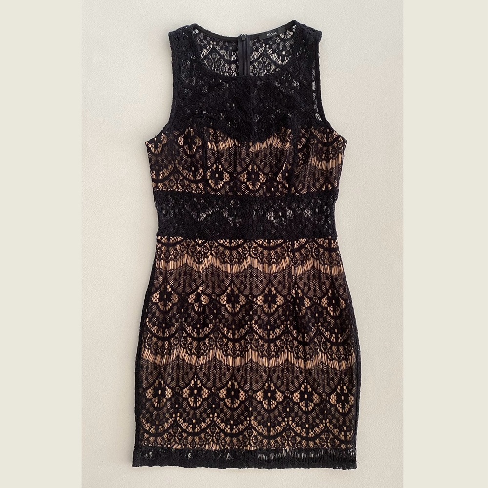 blanc Spring Summer Going Out Sleeveless Black Lace Dress Women's Size M